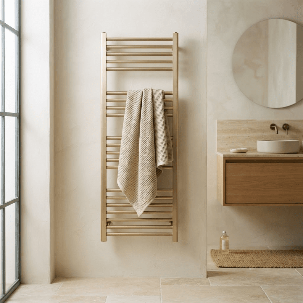 Architectural radiator in a warm, considered interior